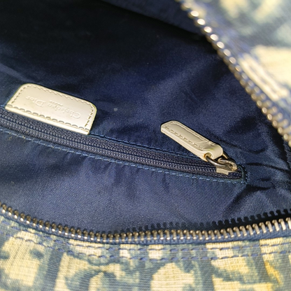 DIOR Dark Blue Coated Canvas Monogram Crossbody Shoulder Bag Silver Hardware-(SKU)-957328406