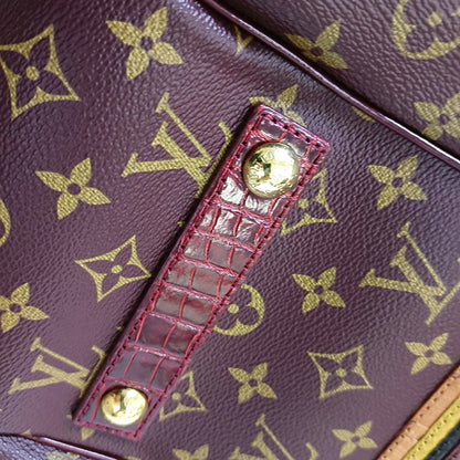 LOUIS VUITTON GRIET Brown Coated Canvas Monogram Crocodile Embossed Handbag with Gold Hardware-(SKU)-967372524