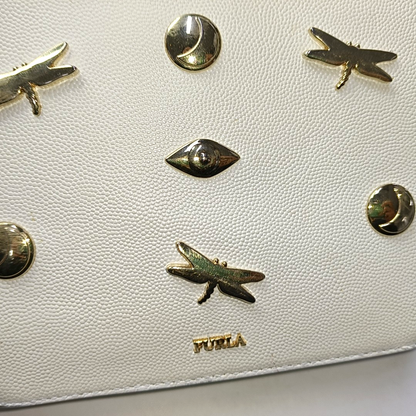 FURLA White Leather Studs Shoulder Bag Golden hardware Removable shoulder strap-(SKU)-939909071