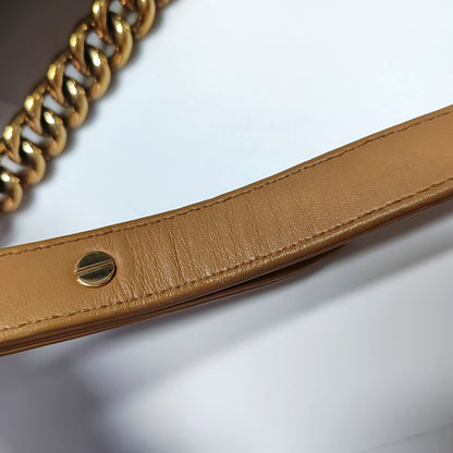 CHANEL BOY CHANEL Medium Brown Patent Leather Quilted Shoulder Bag Crossbody Bag with Detachable Strap Gold Hardware 22 Compartments-(SKU)-971345754