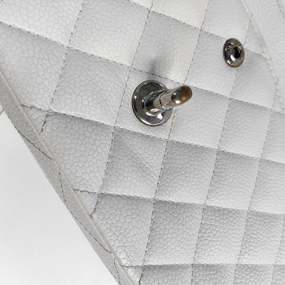 CHANEL CLASSIC FLAP Medium White Quilted Leather Grained Single Shoulder Bag Crossbody Bag with Silver Hardware 12 opening-(SKU)-961743438