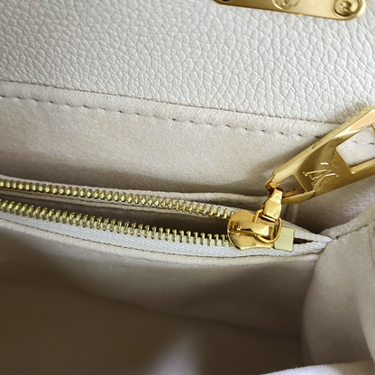 LOUIS VUITTON MADELEIN BB Beige Calfskin Quilted Crossbody Shoulder Bag Handbag Tote Bag Golden Hardware Removable Strap-(SKU)-963269885