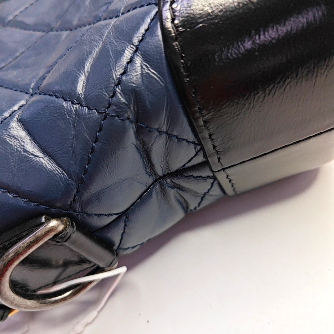 CHANEL GABRIELLE Small Size Dark Blue Leather Quilted Shoulder Bag Tote Bag Crossbody Bag Removable Strap-(SKU)-969480894