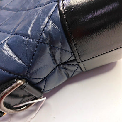 CHANEL GABRIELLE Small Size Dark Blue Leather Quilted Shoulder Bag Tote Bag Crossbody Bag Removable Strap-(SKU)-969480894