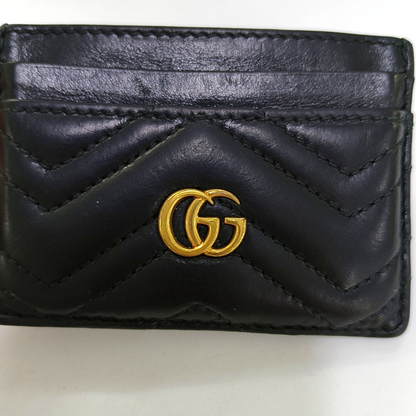 GUCCI GG Marmont Black leather quilted wave-pattern card holder Golden hardware-(SKU)-942018070