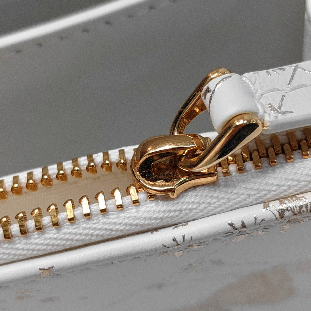 DIOR Miss Caro Mini White Leather Printed Crossbody Bag Single Shoulder Bag Golden White Hardware Removable Shoulder Strap-(SKU)-969767910