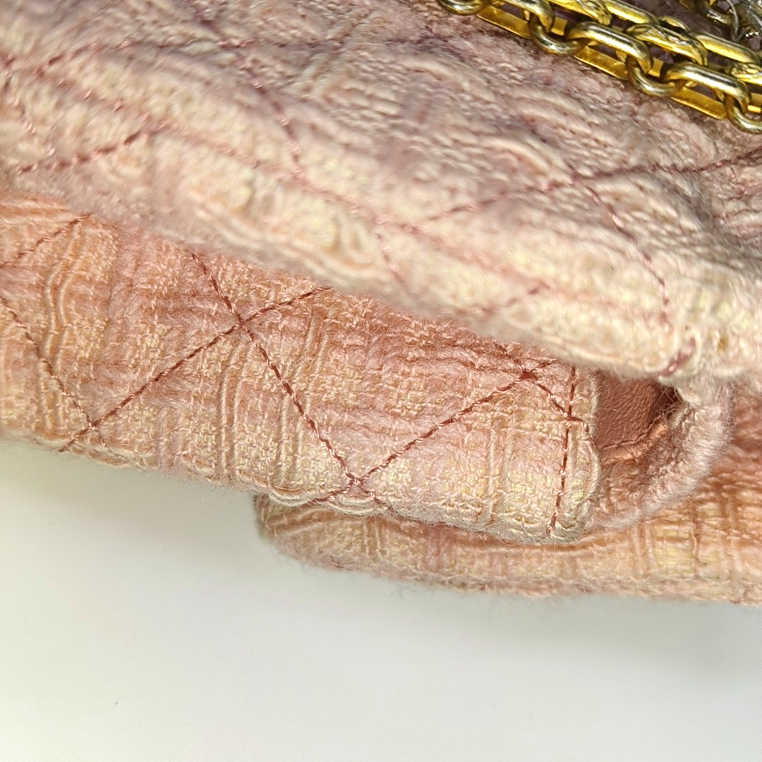 CHANEL 2.55 Small Light Pink Fabric Quilted Chain Shoulder Bag Crossbody Bag with Gold Hardware 23 Clasp-(SKU)-960446788