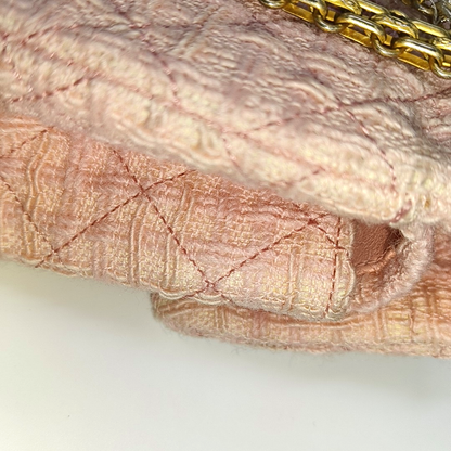 CHANEL 2.55 Small Light Pink Fabric Quilted Chain Shoulder Bag Crossbody Bag with Gold Hardware 23 Clasp-(SKU)-960446788