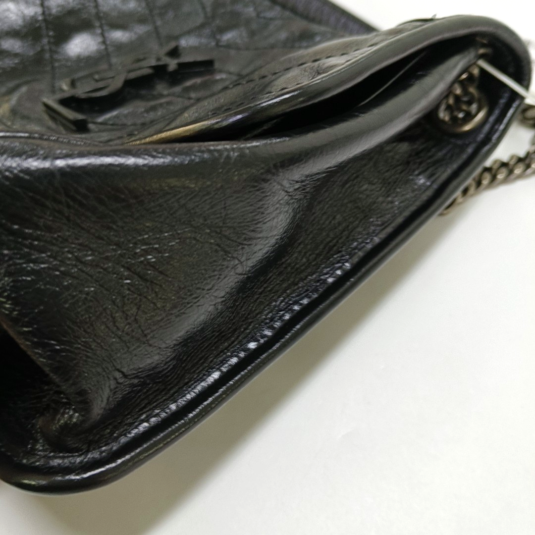 YSL NIKI Medium Black Leather Quilted V-Shape Shoulder Bag Black Ruthenium Hardware-(SKU)-964795296
