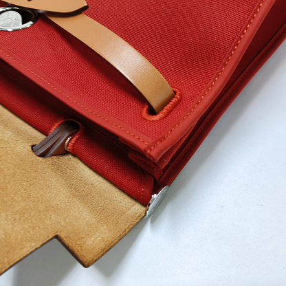 HERMÈS Herbag 31 National Flag Red Canvas Crossbody Tote Bag Single Shoulder Bag Silver Hardware A Removable Strap-(SKU)-961466462