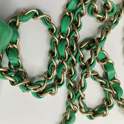 CHANEL CLASSIC FLAP Green Lamb Skin Quilted Monogram Large Mini Crossbody Bag Shoulder Bag 18 Clasp Golden Hardware-(SKU)-964964011