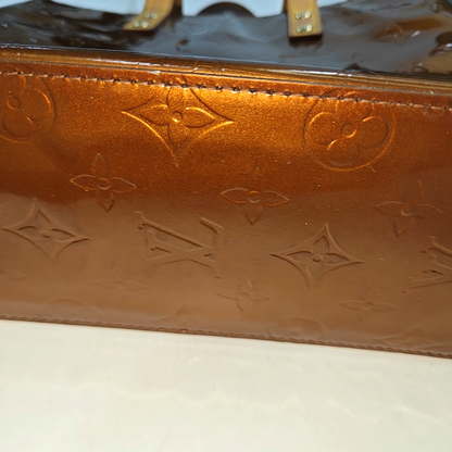 LOUIS VUITTON READE Small size Brown Patent Leather Embossed Handbag Golden hardware-(SKU)-936181874