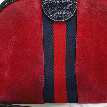 GUCCI Ophidia  Small size Pink suede leather striped ribbon single shoulder bag Golden hardware-(SKU)-952555728