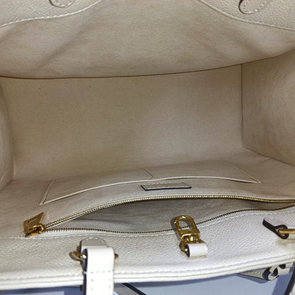 LOUIS VUITTON ONTHEGO Medium-sized Beige Leather Monogram Embossed Jungle Bag Shoulder Bag Tote Bag Golden Hardware-(SKU)-966297097