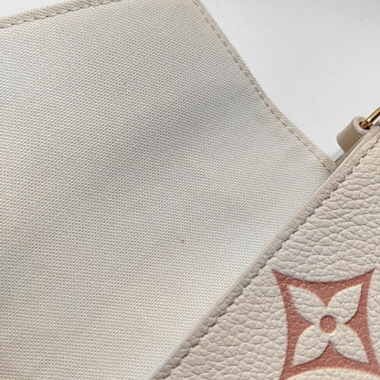 LOUIS VUITTON FÉLICIE Small White Leather Monogram Damier Ebene Crossbody Tote Shoulder Bag Golden Hardware Removable Shoulder Strap with Detachable Pocket-(SKU)-968236375