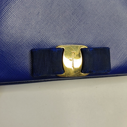 FERRAGAMO Ginny Blue Cowhide Crossbody Bag Golden hardware Removable shoulder strap-(SKU)-952268528