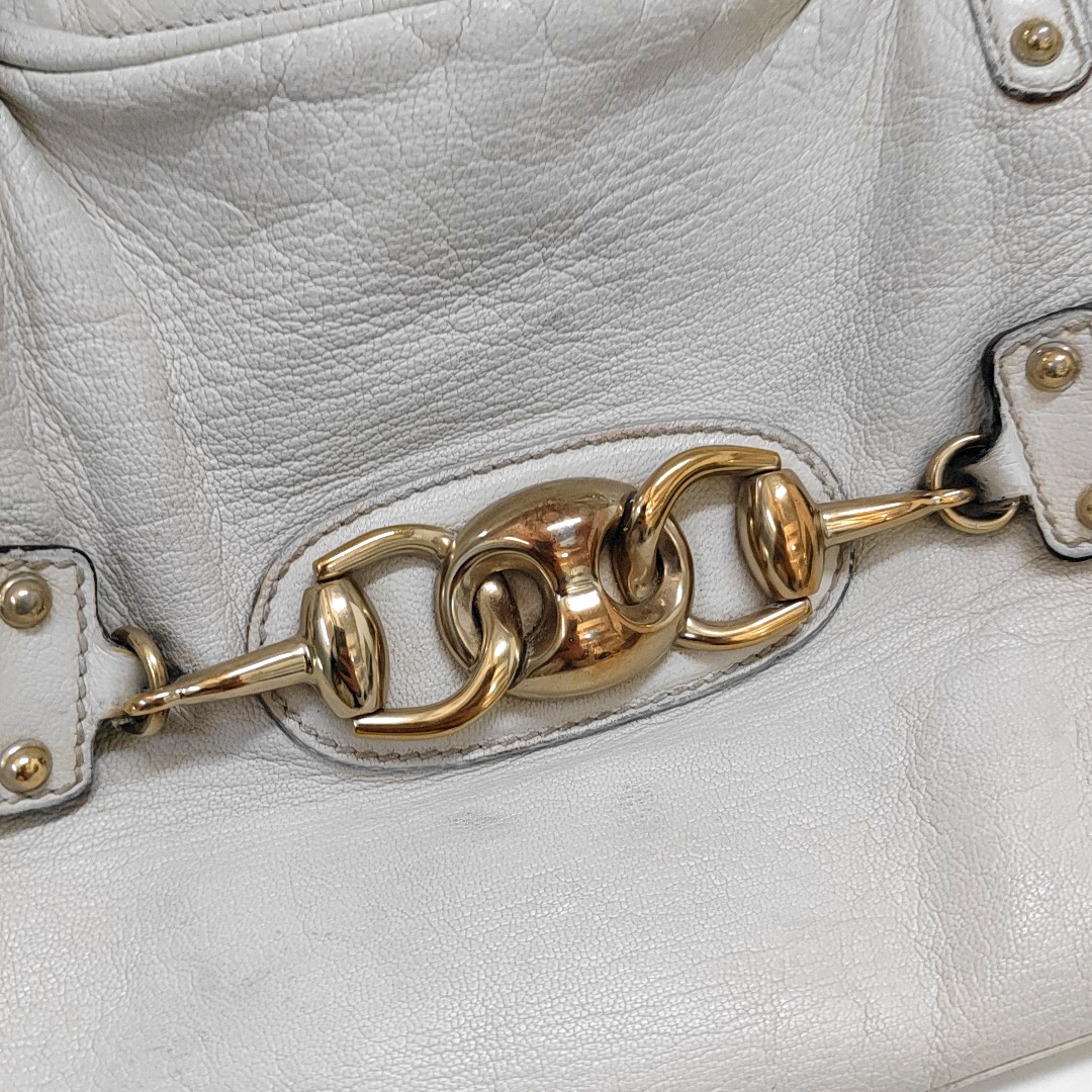 GUCCI Tote bag White leather bamboo harness buckle single shoulder bag handbag Golden hardware-(SKU)-957008402