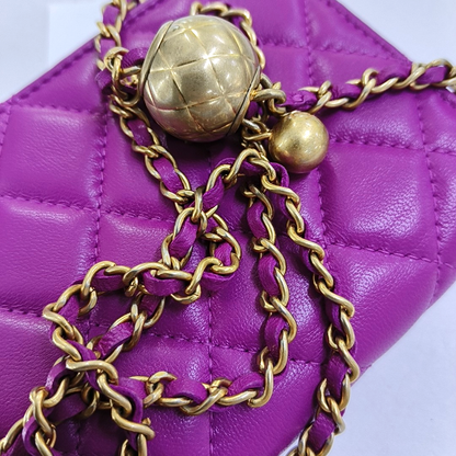 CHANEL WOC Purple Lamb Skin Crossbody Bag Golden Hardware 30 Clasp Accessories Included-(SKU)-961168945