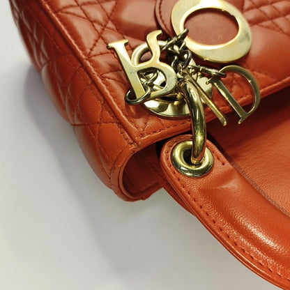 DIOR Lady Dior Mini Orange Lambskin Quilted Cannage Three Shoulder Bag, Crossbody Bag, Handbag with Detachable Strap-(SKU)-969826812