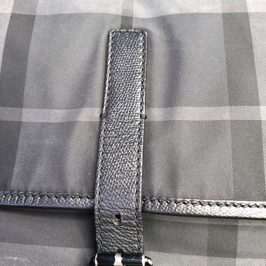 BURBERRY Dark Gray Nylon Battle Horse Plaid Single Shoulder Bag Crossbody Bag Ruthenium color hardware-(SKU)-958749400