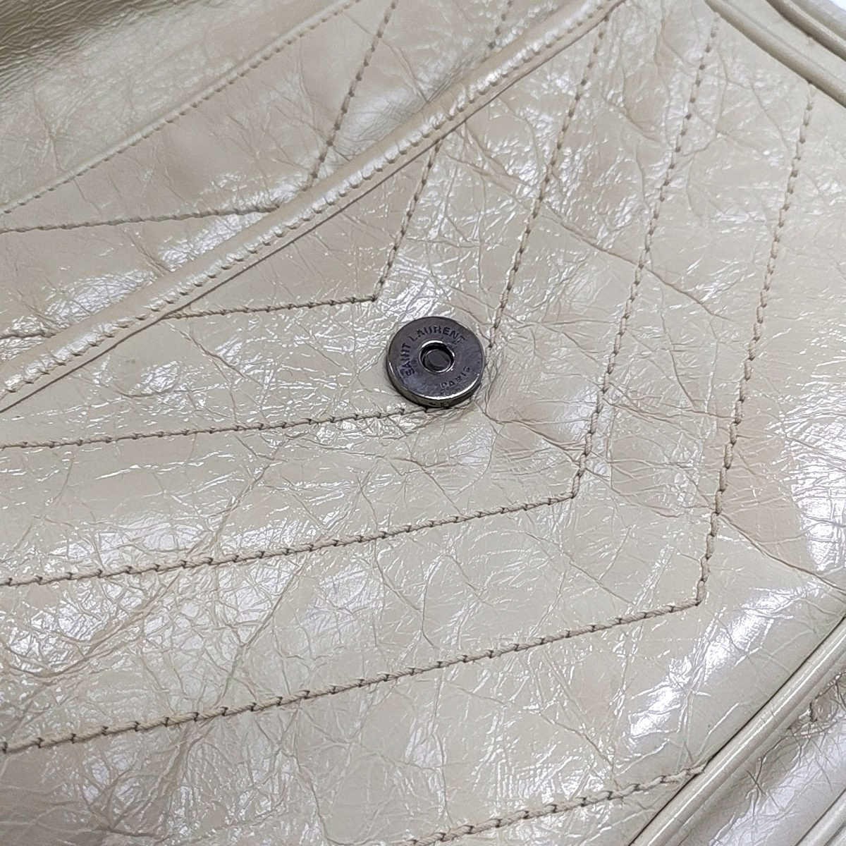 YSL NIKI Medium Beige Calfskin Plaid Quilted Shoulder Bag Crossbody Bag Palladium Hardware-(SKU)-963808720