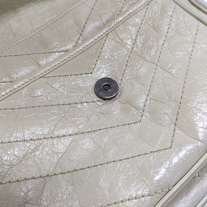 YSL NIKI Medium Beige Calfskin Plaid Quilted Shoulder Bag Crossbody Bag Palladium Hardware-(SKU)-963808720