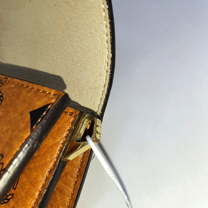 MCM Cognac Color Coated Canvas Monogrammed Printed Crossbody Bag Single Shoulder Bag Golden hardware Removable shoulder strap-(SKU)-940314448
