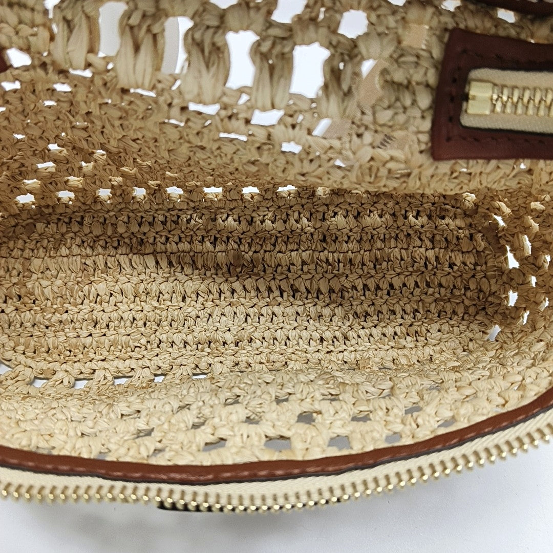 LOUIS VUITTON VANITY CHAIN POUCH Beige straw woven single shoulder bag, gold hardware, removable shoulder strap, complete accessories-(SKU)-971025646