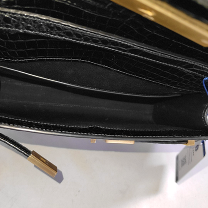 YSL MANHATTAN Small Black Calfskin Embossed Manhattan Bag Single Shoulder Bag Gold Hardware Removable Strap-(SKU)-950079755