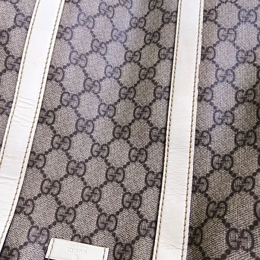 GUCCI Beige Coated Canvas Monogrammed Tote Bag Golden hardware-(SKU)-958959380