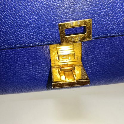 CELINE TRAPEZE Small size Blue Calfskin Swing Bag Single Shoulder Bag Handbag Golden hardware Removable shoulder strap-(SKU)-14291414