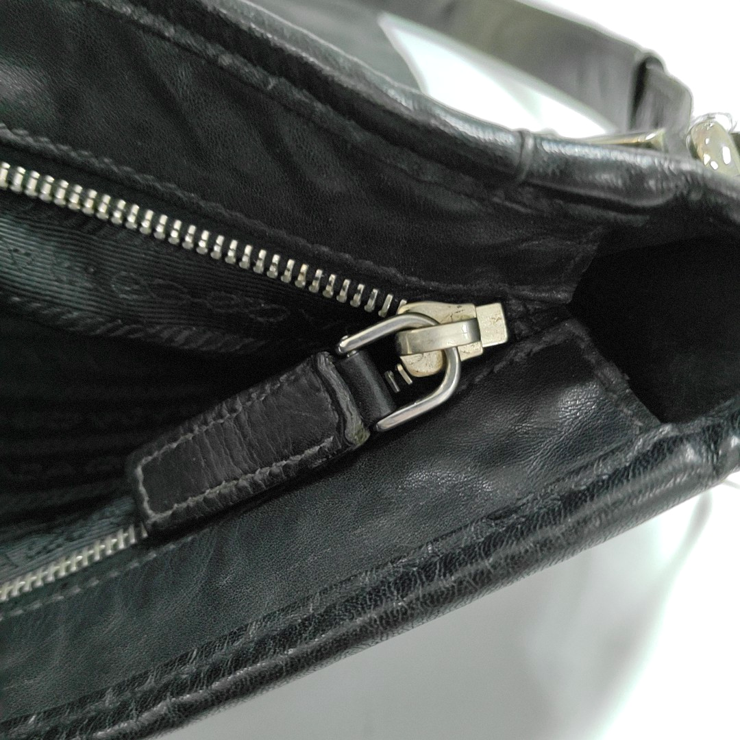 PRADA Black Leather Crossbody Bag Single Shoulder Bag Silver Hardware-(SKU)-960372112