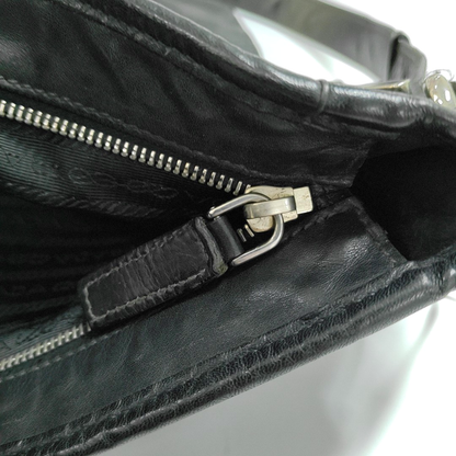 PRADA Black Leather Crossbody Bag Single Shoulder Bag Silver Hardware-(SKU)-960372112
