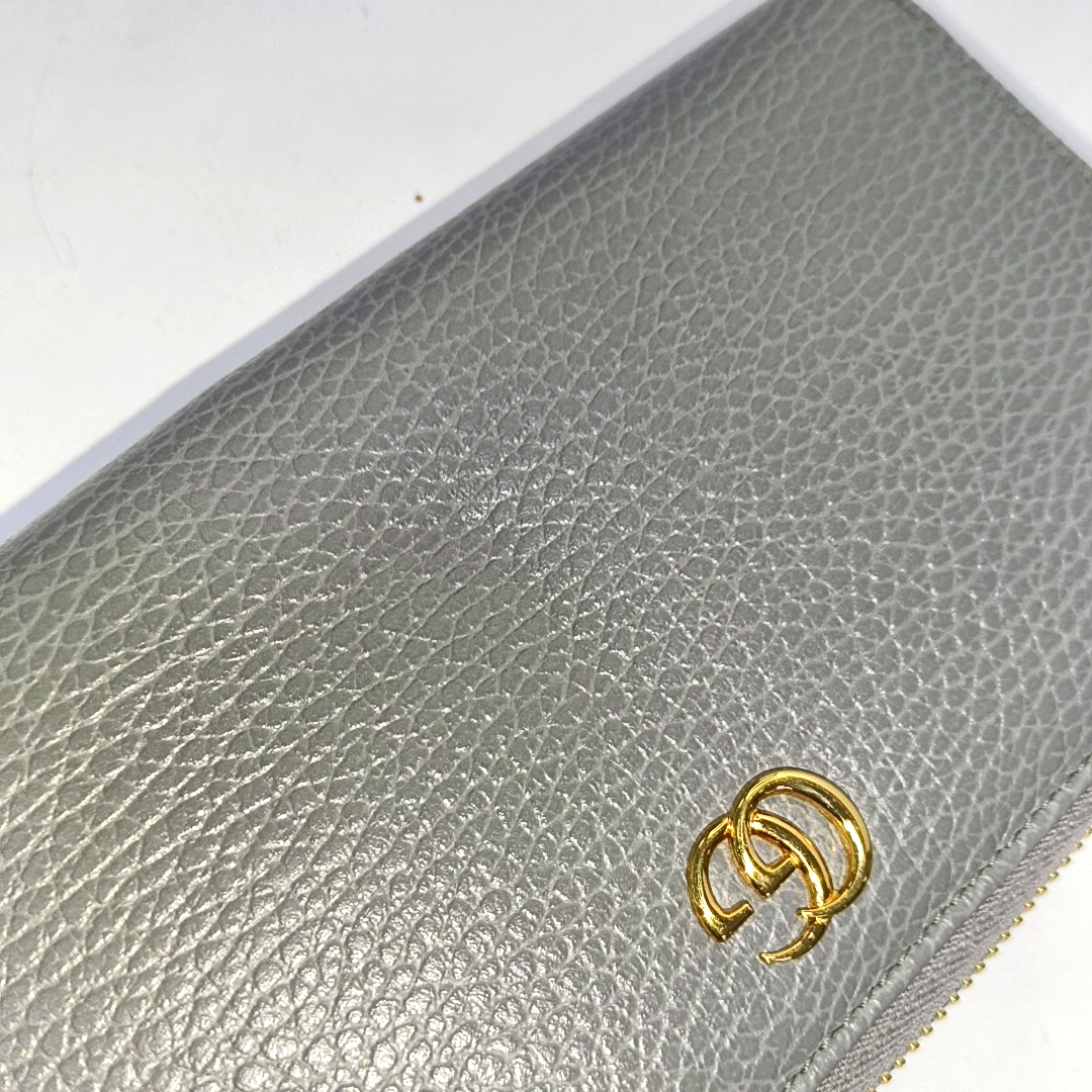 GUCCI GG Marmont Gray Cowhide Wallet Golden hardware-(SKU)-958273194