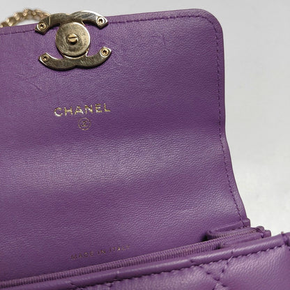 CHANEL TWO TONE CHAIN HANDLE Purple Calfskin Quilted Chain Handle Crossbody Shoulder Bag Gold Hardware 32 Opening-(SKU)-970183733