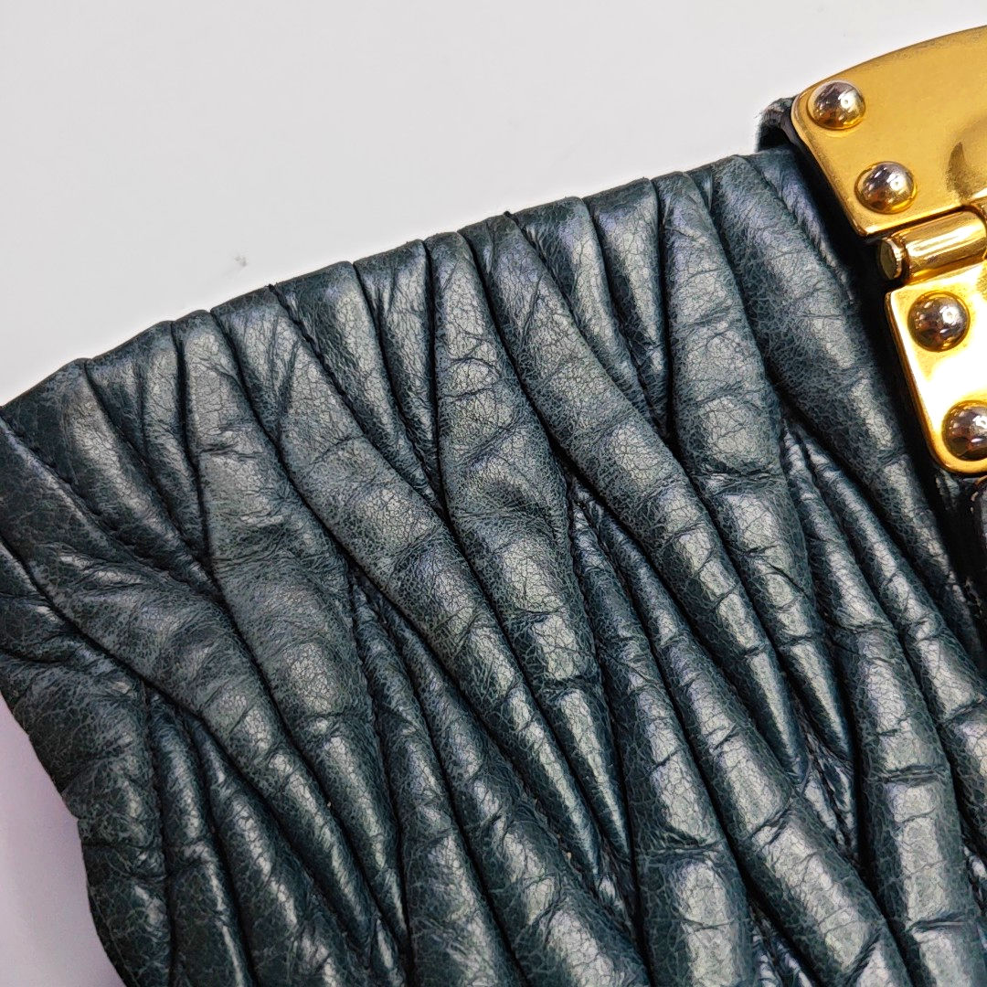 Miu Miu Teal Green Lamb Leather Quilted Handbag Golden hardware-(SKU)-960515094