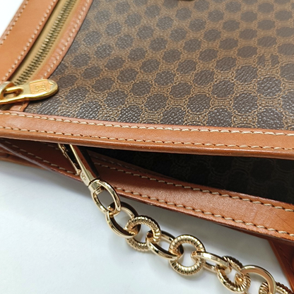 CELINE MACADAM CLUTCHES Brown Coated Canvas Triumph Clutch Golden hardware-(SKU)-947868204