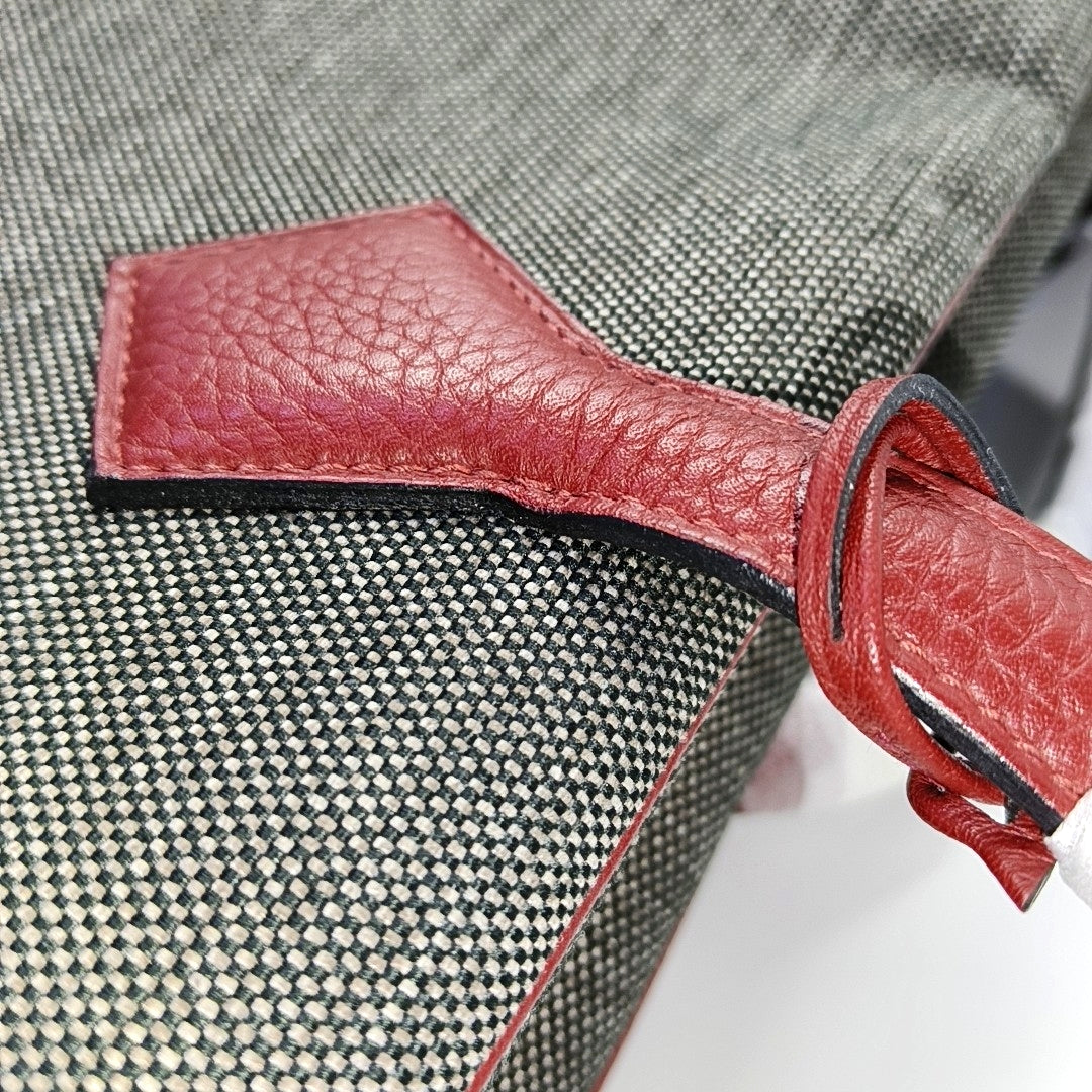 HERMÈS Victoria 42 Graphite Gray Canvas Handbag Silver Hardware T-(SKU)-969027331