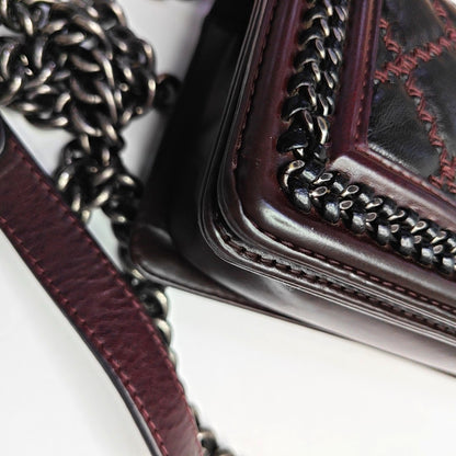 CHANEL BOY CHANEL Small Burgundy Calfskin Quilted Shoulder Bag Tote Crossbody Bag with Detachable Strap Rhodium Hardware 21 Compartments-(SKU)-965756203