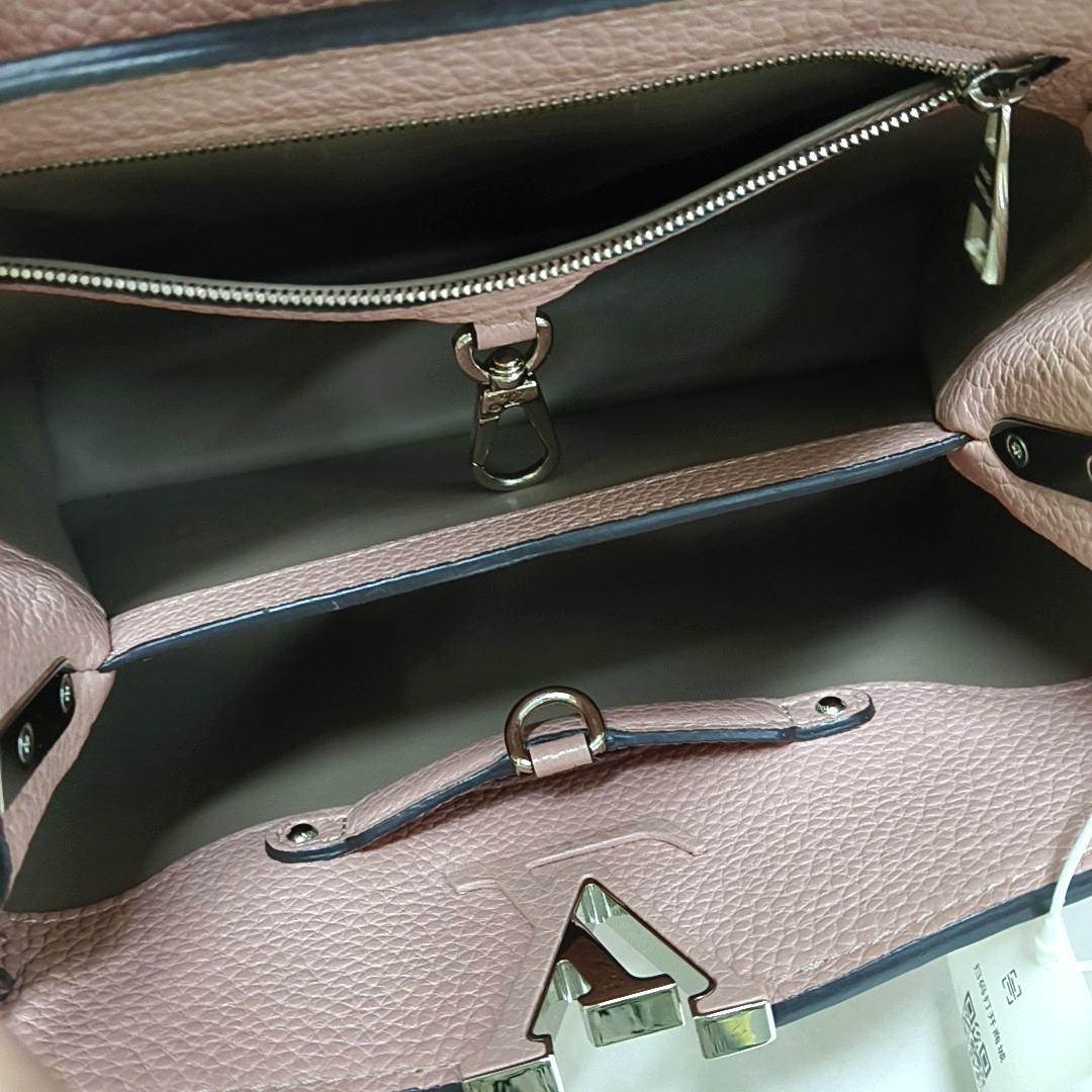 LOUIS VUITTON CAPUCINES BB nude pink leather shoulder bag handbag crossbody bag silver hardware removable shoulder strap complete accessories-(SKU)-960091590