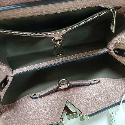 LOUIS VUITTON CAPUCINES BB nude pink leather shoulder bag handbag crossbody bag silver hardware removable shoulder strap complete accessories-(SKU)-960091590