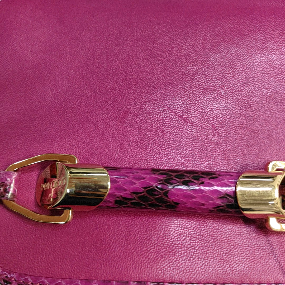 JIMMY CHOO Fuchsia Leather Snake Pattern Crossbody Bag, Shoulder Bag Golden hardware-(SKU)-939200557