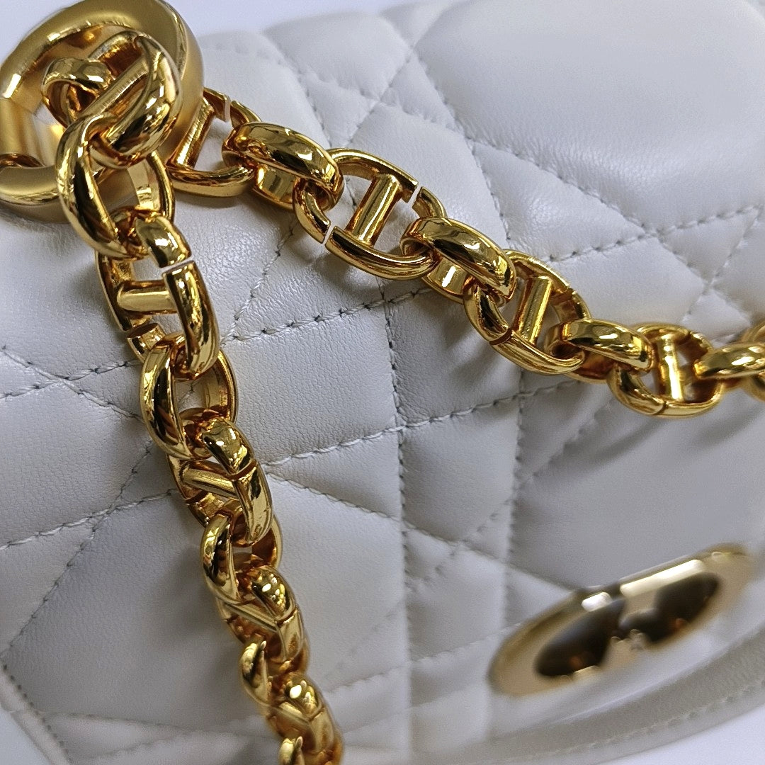 DIOR Dior Caro Small White Lamb Leather Monogram Embroidered Crossbody Shoulder Bag Golden Hardware Removable Strap-(SKU)-969973818