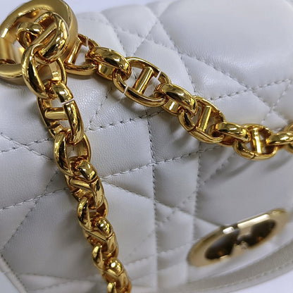 DIOR Dior Caro Small White Lamb Leather Monogram Embroidered Crossbody Shoulder Bag Golden Hardware Removable Strap-(SKU)-969973818