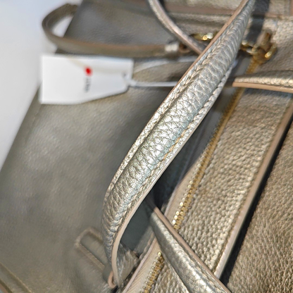 FERRAGAMO Amy Grey Leather Embossed Shoulder Bag Handbag Crossbody Golden hardware Removable shoulder strap-(SKU)-938858716