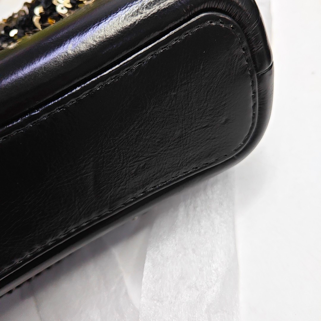 CHANEL GABRIELLE Black Sequined Woven Bag Shoulder Bag Crossbody Bag Rhodium Hardware 26 Clasp Removable Strap-(SKU)-957268642