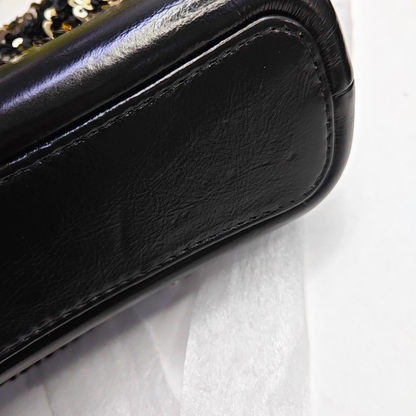 CHANEL GABRIELLE Black Sequined Woven Bag Shoulder Bag Crossbody Bag Rhodium Hardware 26 Clasp Removable Strap-(SKU)-957268642