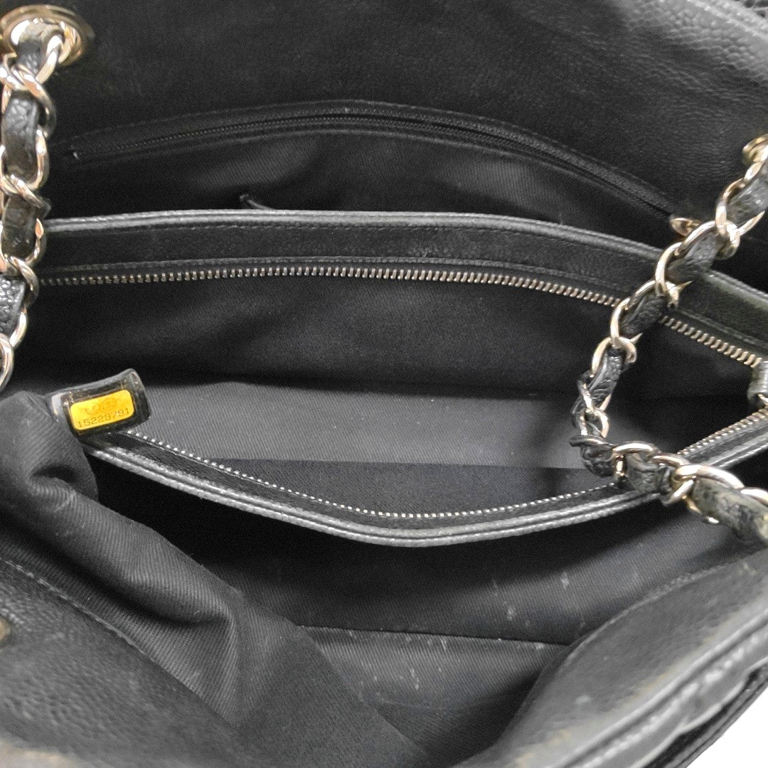 CHANEL JUST MADEMOISELLE Black Calfskin Quilted Monogram Shoulder Bag Tote Bag Silver Hardware 15 Clasp-(SKU)-965696016