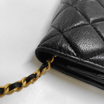 CHANEL CHANEL 19 WOC Black Lamb Skin Quilted Shoulder Bag Crossbody with Gold Hardware 28 Clasp-(SKU)-968974171