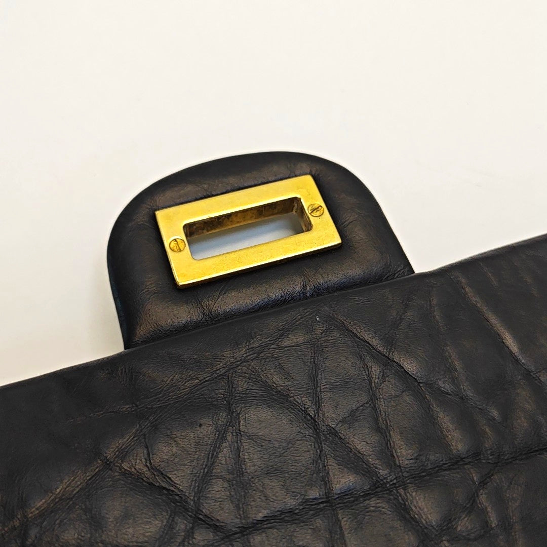 CHANEL 2.55 Large Black Calfskin Quilted Single Shoulder Bag Crossbody with Gold Hardware, 14 Clasp-(SKU)-969102253